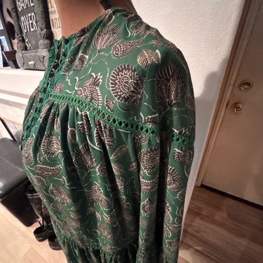 Rebecca Minkoff Florence dress in green paisley print polyester size M. Vintage! - Picture 11 of 16